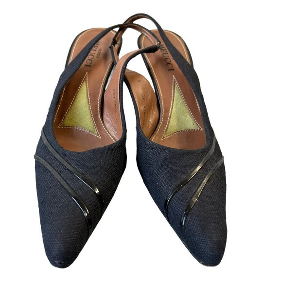 Sesto Meucci Black Fabric & Patent Leather Slingback Pointy Toe Heels Womens 10N - Picture 5 of 15